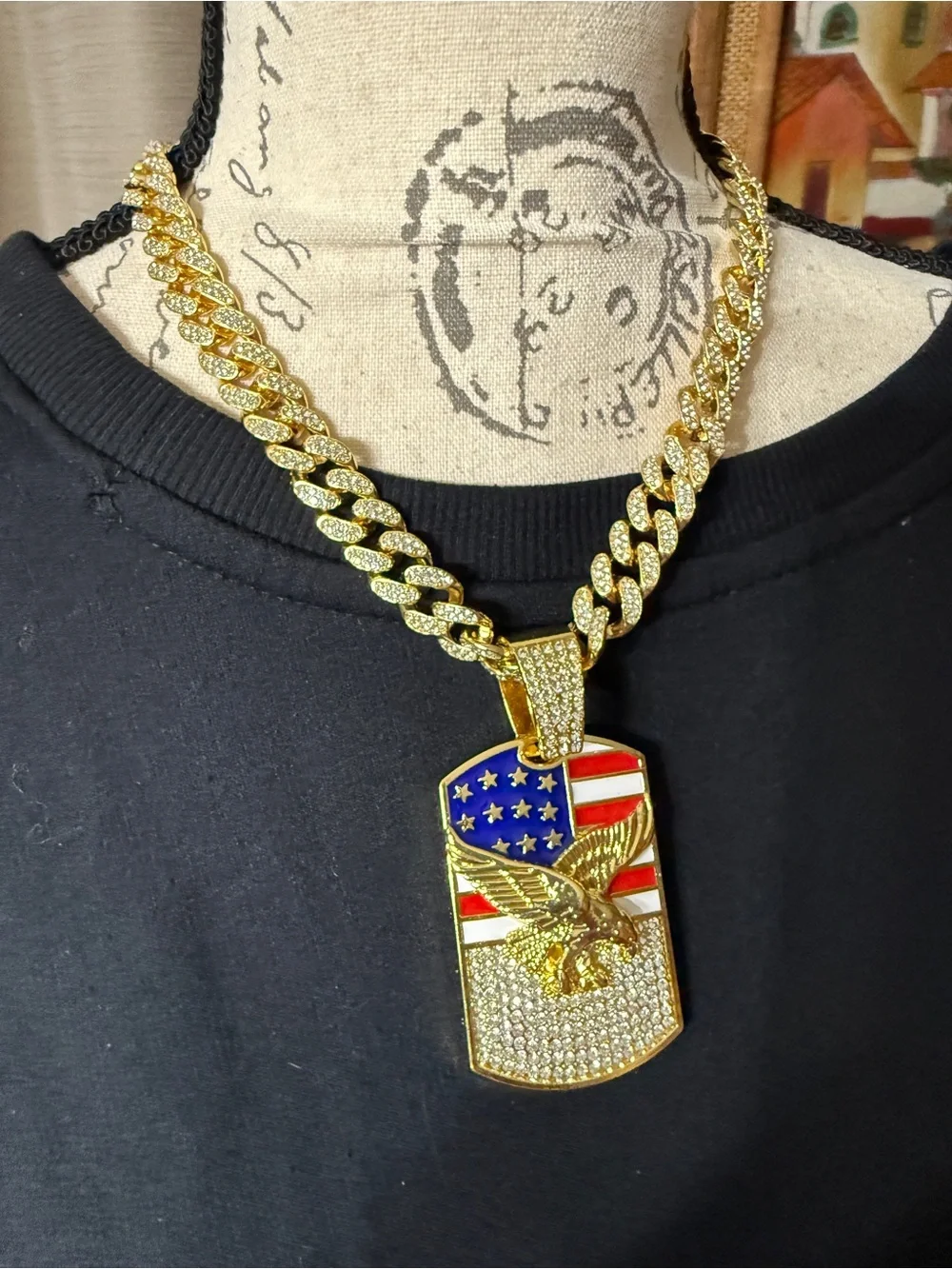Gold-Tone American Flag Eagle Pendant Necklace - Gold